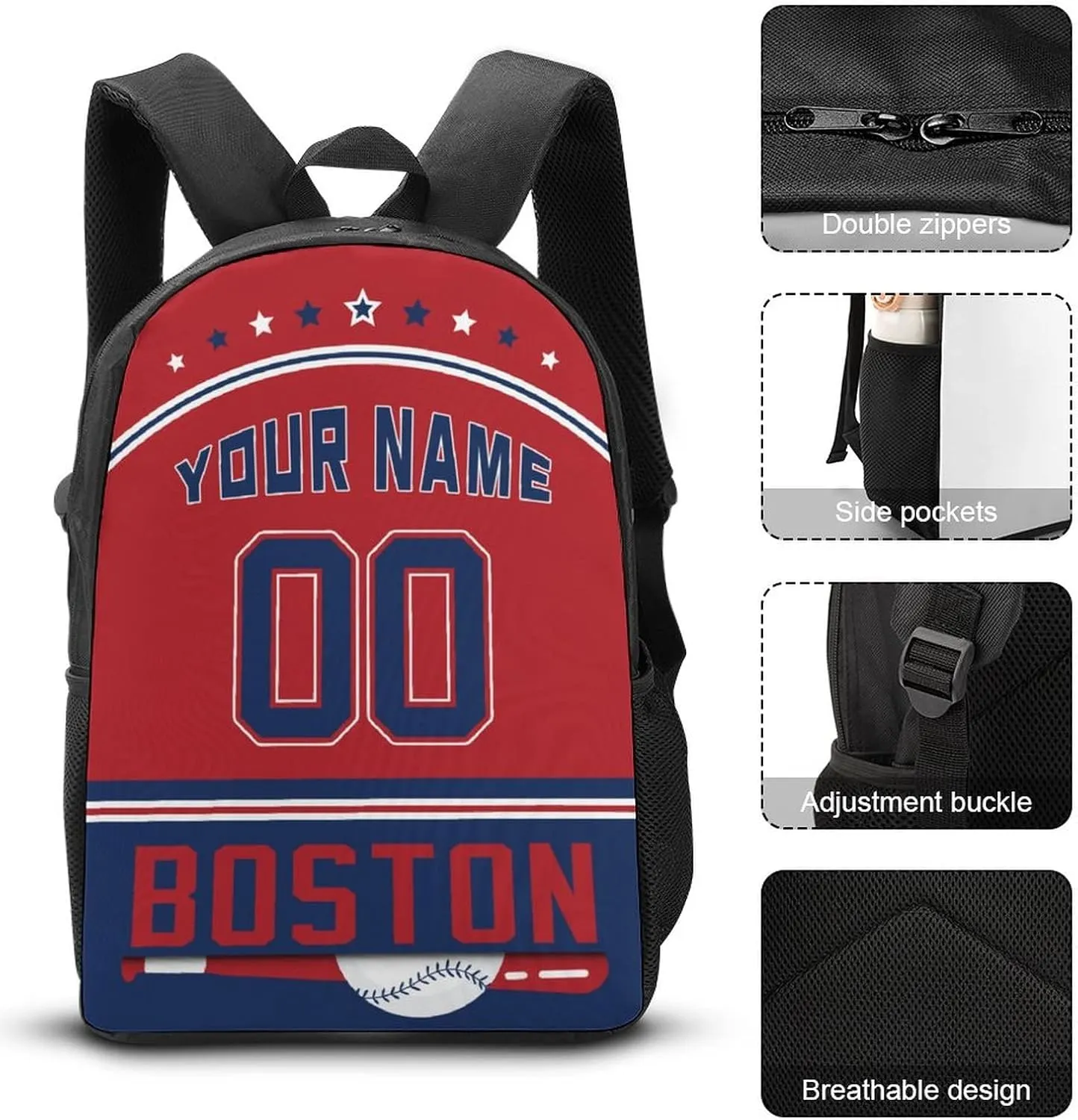 Custom Boston Backpack 3pcs Bag Set Laptop Bag Lunch Bag Personalized Name Number Gifts for Boy Men Women