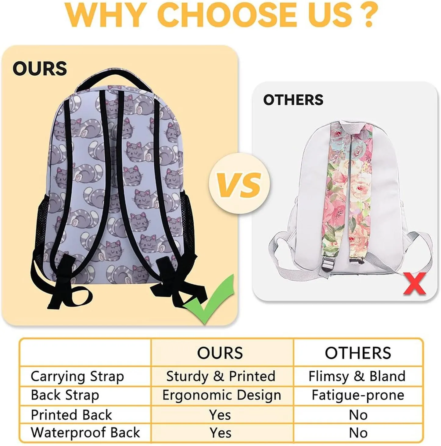 Custom Cat Backpack for Girls - 16 Inches Aesthetic Personalized Backpacks for Travel - Colorful Lightweight Bookbag for School
