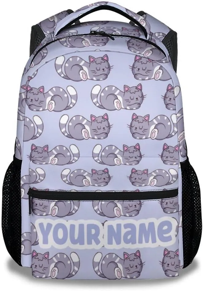 Custom Cat Backpack for Girls - 16 Inches Aesthetic Personalized Backpacks for Travel - Colorful Lightweight Bookbag for School