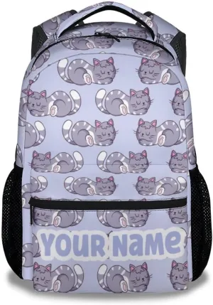Custom Cat Backpack for Girls - 16 Inches Aesthetic Personalized Backpacks for Travel - Colorful Lightweight Bookbag for School