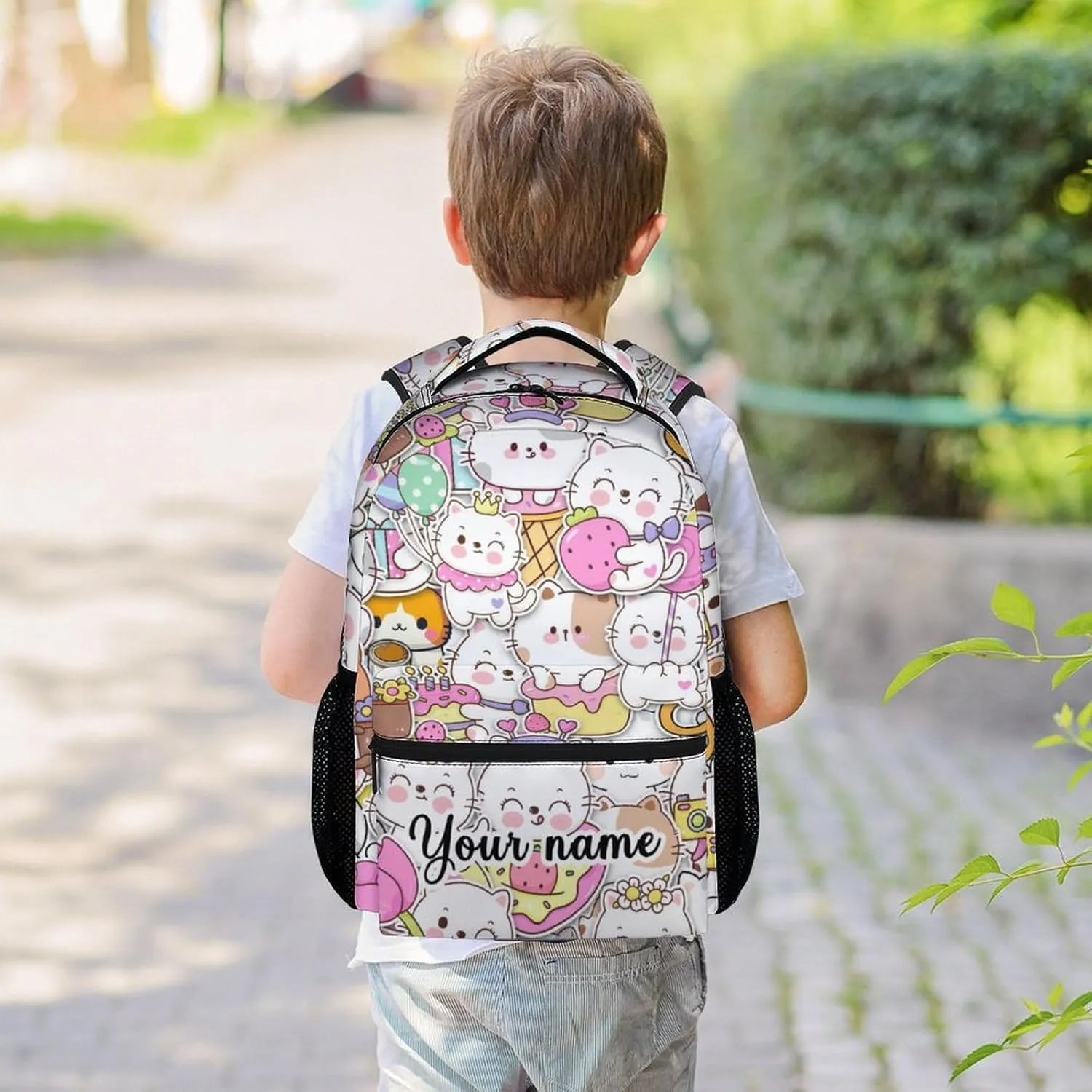 Custom Cat Backpack for Girls Boys, 16 Inch Colorful Backpacks for School, Cute Lightweight Durable Bookbag for Kids