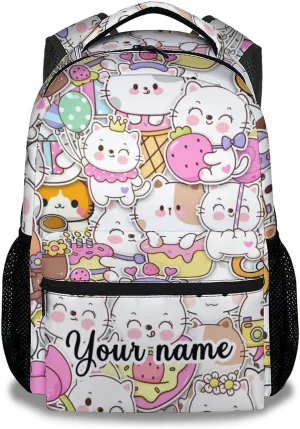 Custom Cat Backpack for Girls Boys, 16 Inch Colorful Backpacks for School, Cute Lightweight Durable Bookbag for Kids