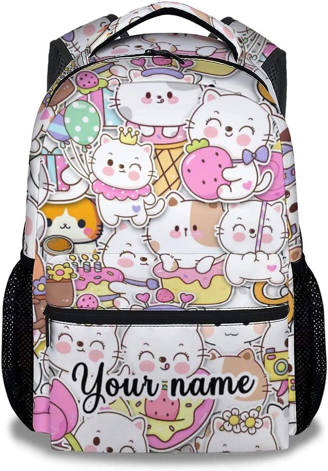 Custom Cat Backpack for Girls Boys, 16 Inch Colorful Backpacks for School, Cute Lightweight Durable Bookbag for Kids
