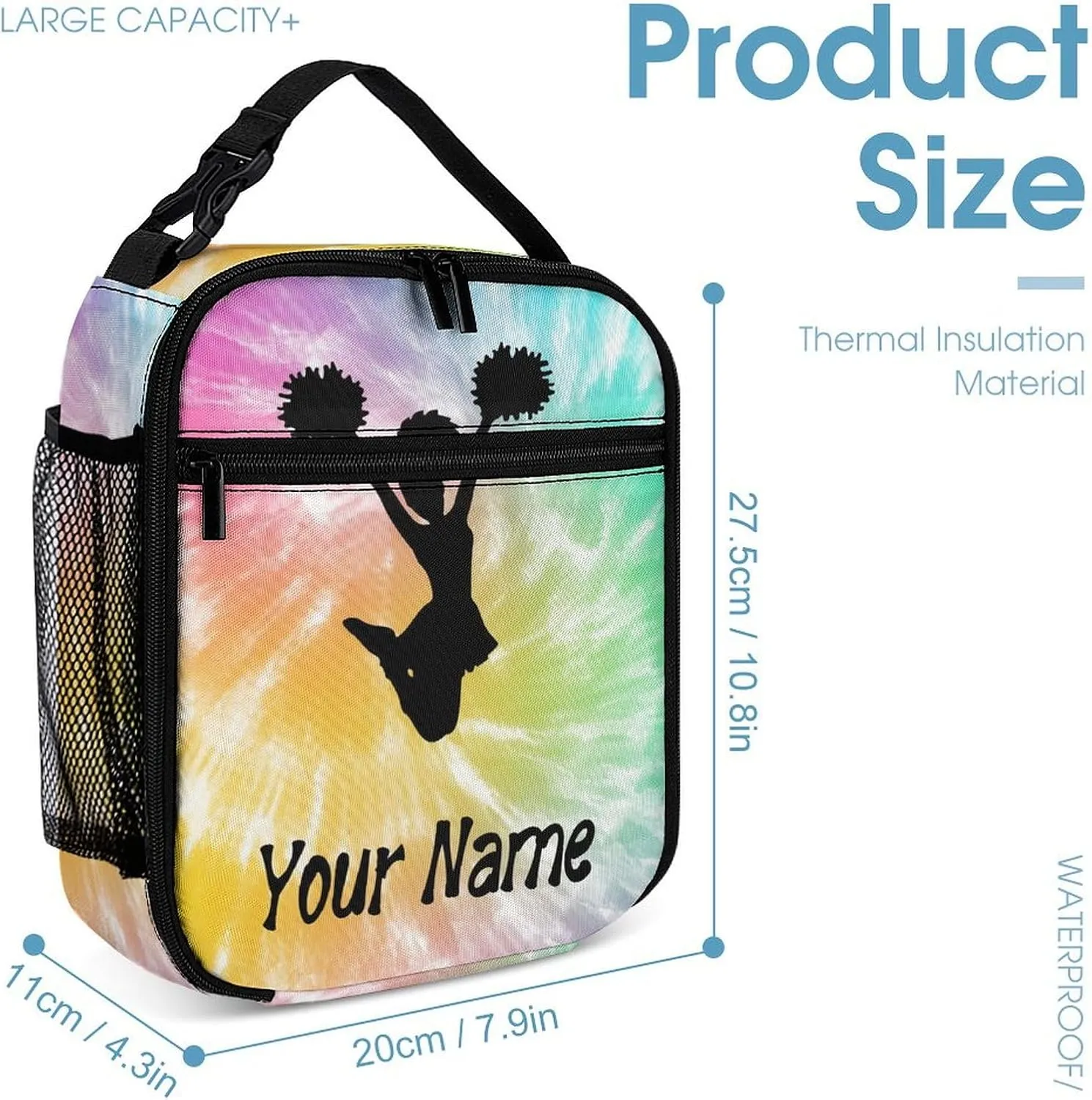 Custom Cheerleading Backpack with Lunch Box & Pencil Case, 16 Inch Cute Cheer Themed Bookbag, Adjustable Lightweight Large Capacity, Colorful Daily Casual Backpacks Set with Lunch Bag