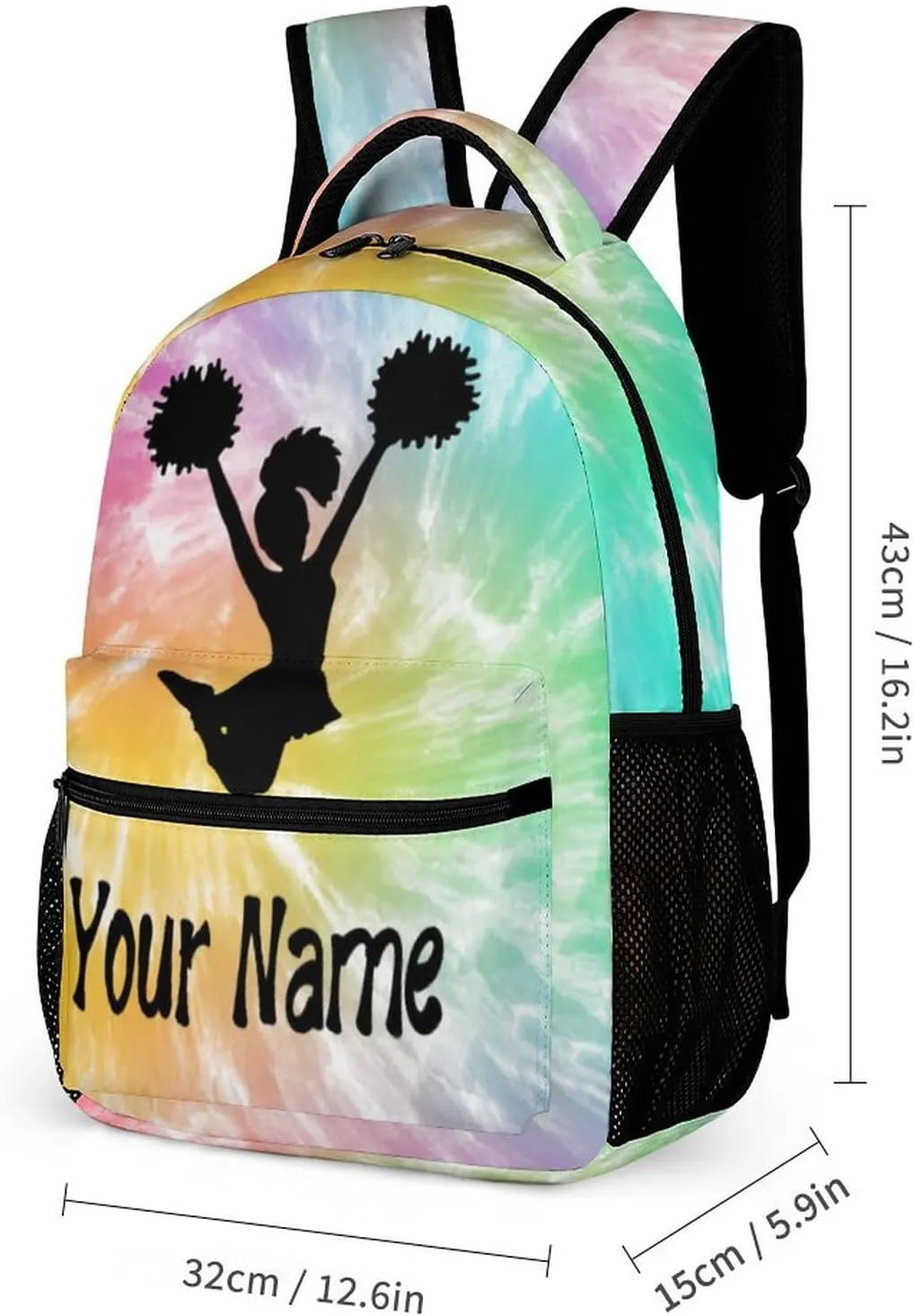 Custom Cheerleading Backpack with Lunch Box & Pencil Case, 16 Inch Cute Cheer Themed Bookbag, Adjustable Lightweight Large Capacity, Colorful Daily Casual Backpacks Set with Lunch Bag