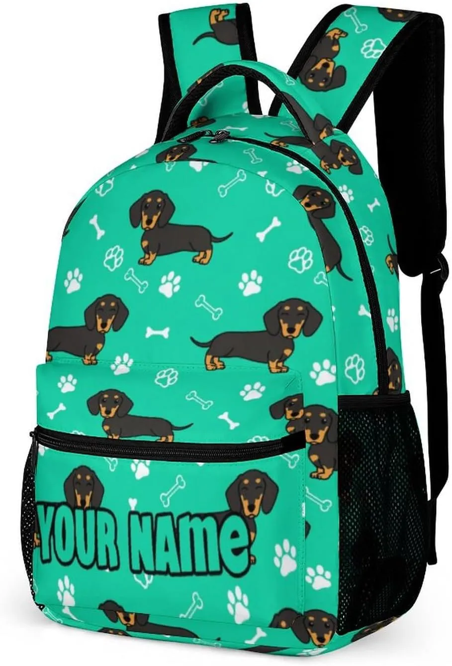Custom Dachshund Backpack for Kids Girls Boys School, 16 Inches Cute Dachshunds Dog Theme Bookbag, Adjustable, Lightweight, Large Capacity, Colorful Daily Casual Backpacks