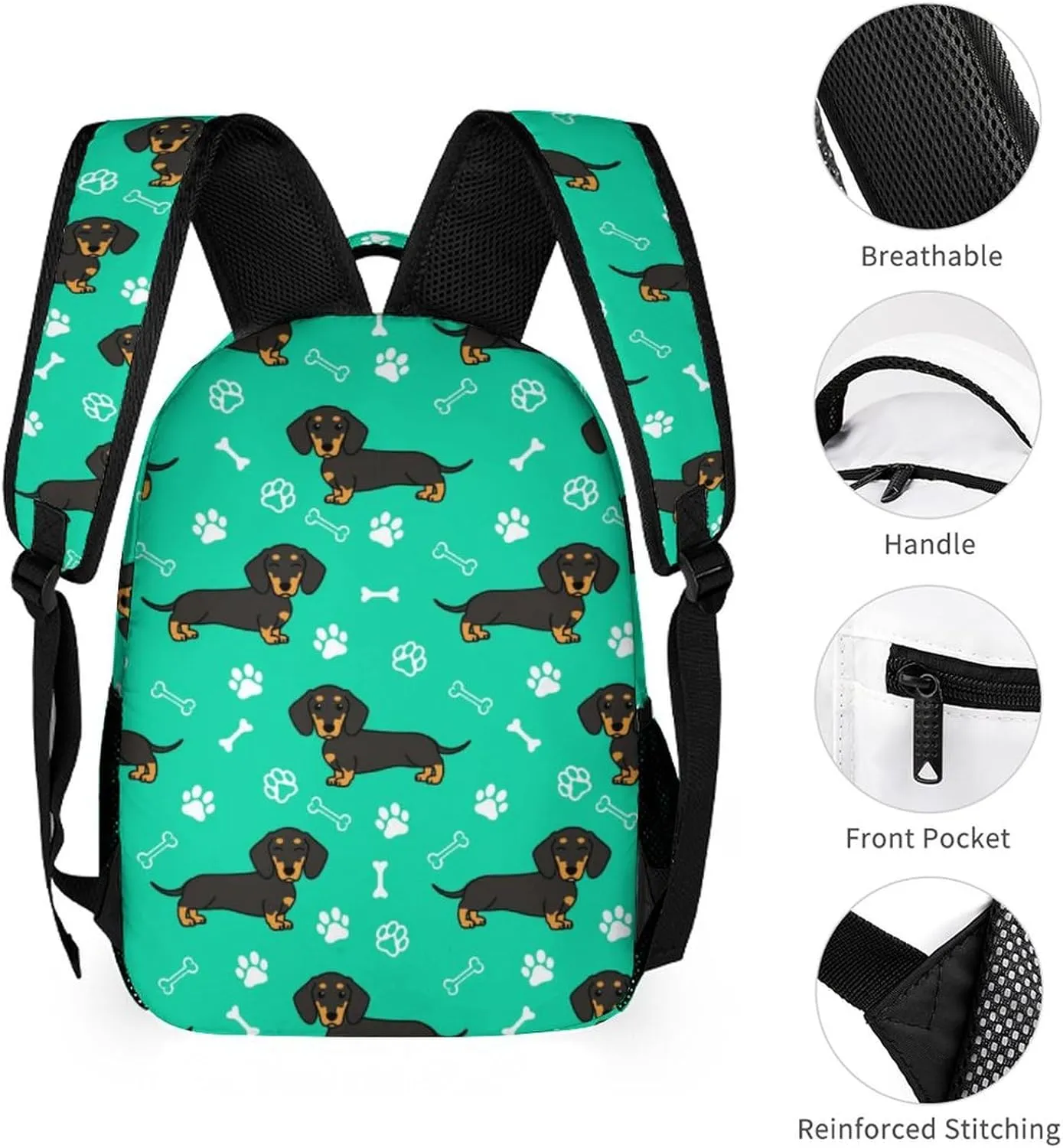 Custom Dachshund Backpack for Kids Girls Boys School, 16 Inches Cute Dachshunds Dog Theme Bookbag, Adjustable, Lightweight, Large Capacity, Colorful Daily Casual Backpacks