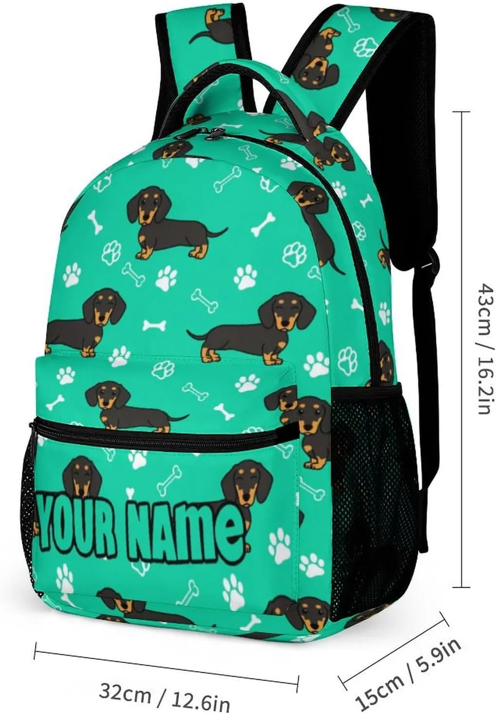 Custom Dachshund Backpack for Kids Girls Boys School, 16 Inches Cute Dachshunds Dog Theme Bookbag, Adjustable, Lightweight, Large Capacity, Colorful Daily Casual Backpacks
