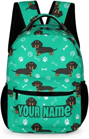 Custom Dachshund Backpack for Kids Girls Boys School, 16 Inches Cute Dachshunds Dog Theme Bookbag, Adjustable, Lightweight, Large Capacity, Colorful Daily Casual Backpacks