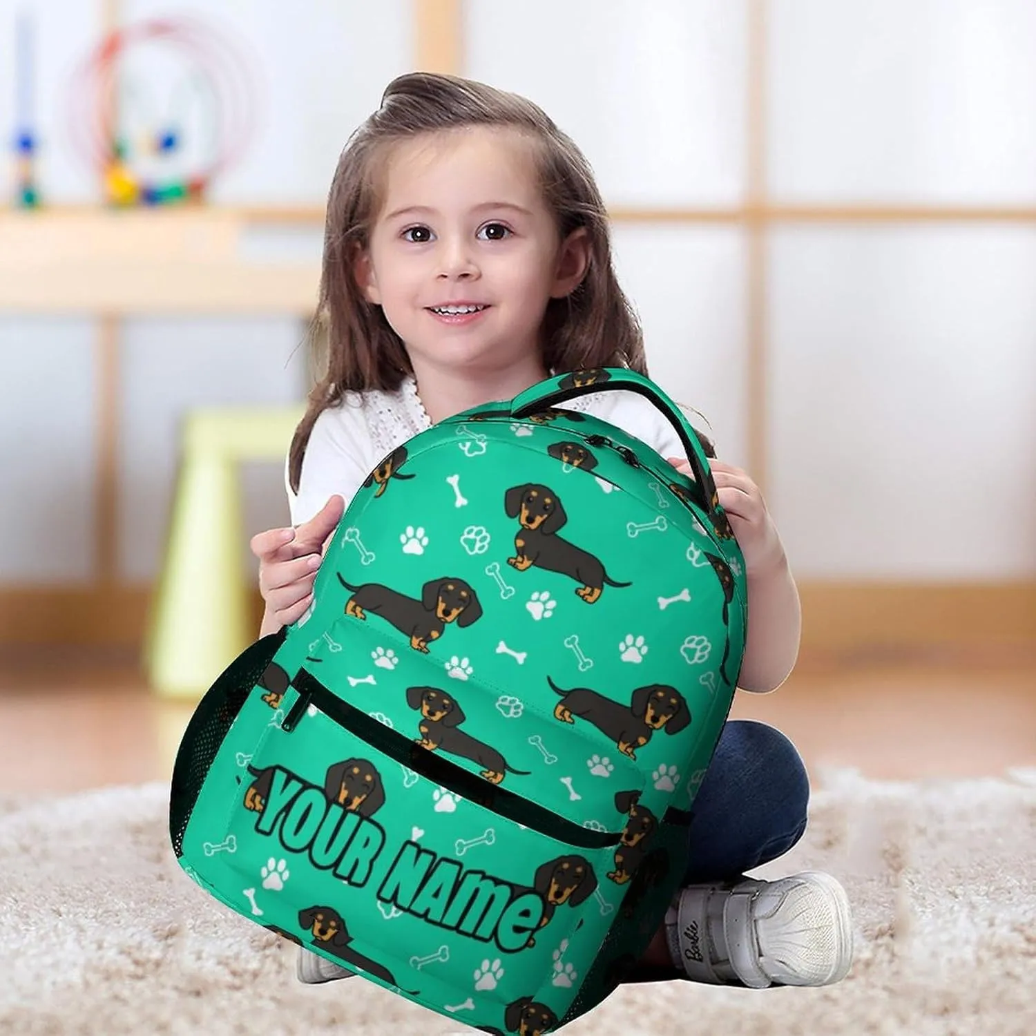 Custom Dachshund Backpack for Kids Girls Boys School, 16 Inches Cute Dachshunds Dog Theme Bookbag, Adjustable, Lightweight, Large Capacity, Colorful Daily Casual Backpacks