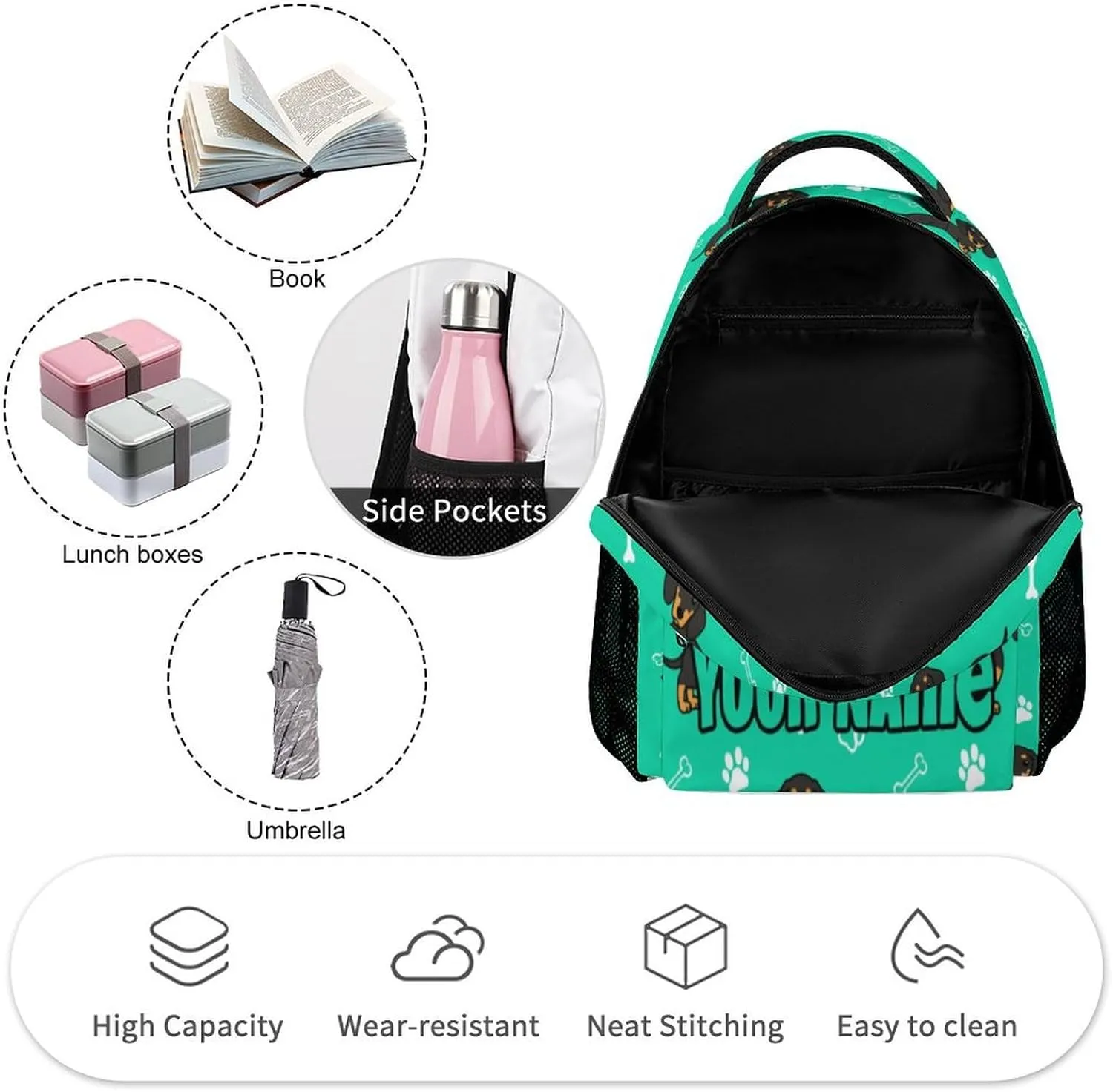 Custom Dachshund Backpack for Kids Girls Boys School, 16 Inches Cute Dachshunds Dog Theme Bookbag, Adjustable, Lightweight, Large Capacity, Colorful Daily Casual Backpacks