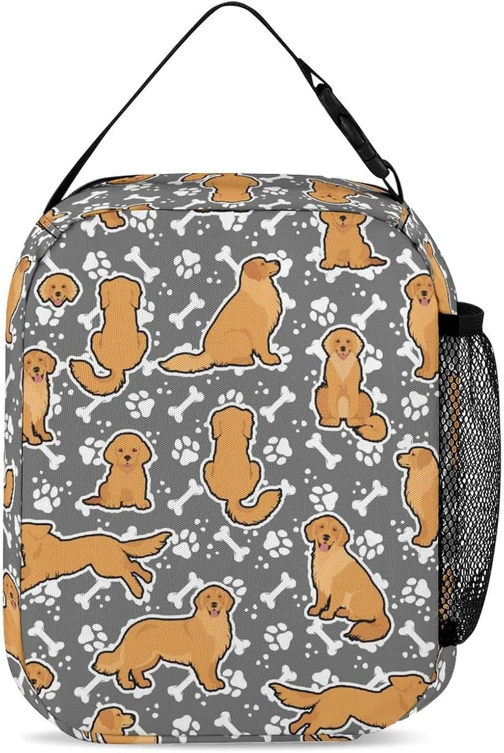 Custom Golden Retriever Backpack with Lunch Box & Pencil Case, 16 Inch Cute Dog Themed Bookbag, Adjustable Lightweight Large Capacity, Colorful Daily Casual Backpacks Set with Lunch Bag