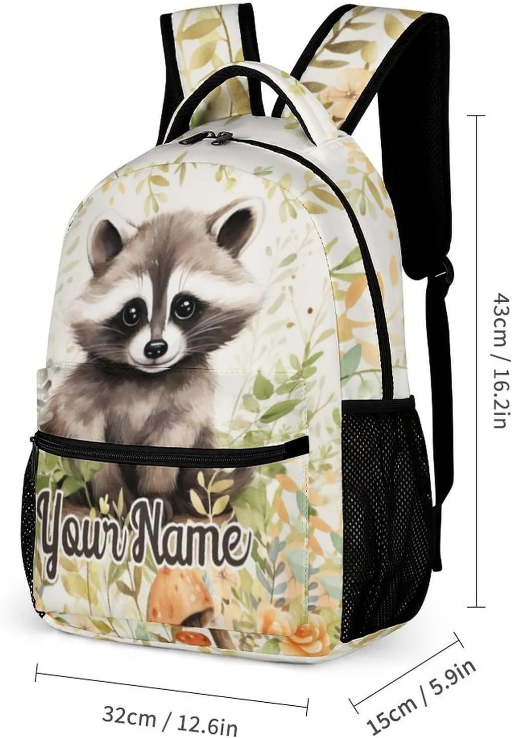Custom Raccoon Backpack for Kids Girls Boys School, 16 Inches Cute Raccoons Theme Bookbag, Adjustable, Lightweight, Large Capacity, Colorful Daily Casual Animal Backpacks