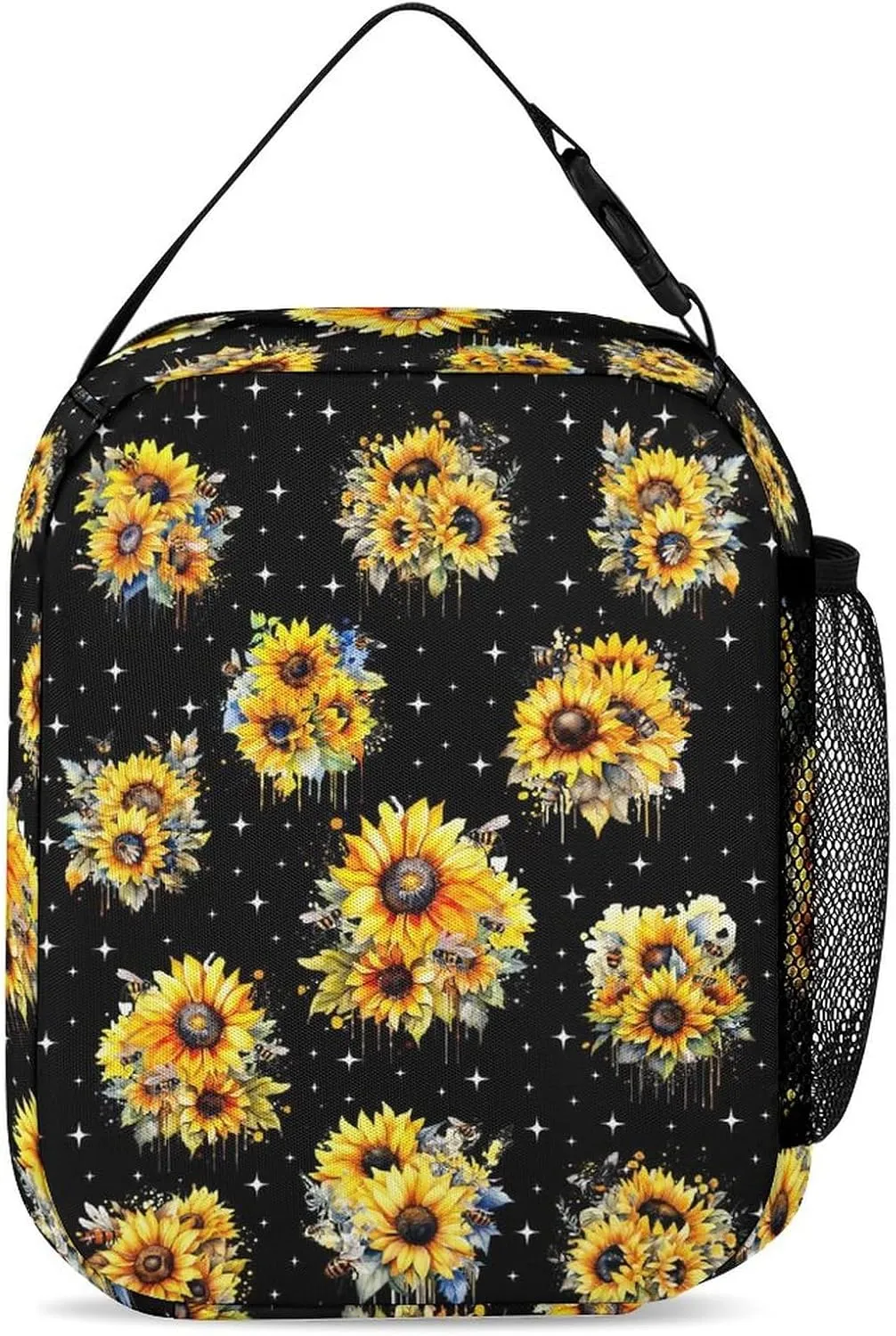 Custom Sunflower Backpack with Lunch Box & Pencil Case, 16 Inch Cute Sunflowers Themed Bookbag, Adjustable Lightweight Large Capacity, Colorful Daily Casual Backpacks Set with Lunch Bag