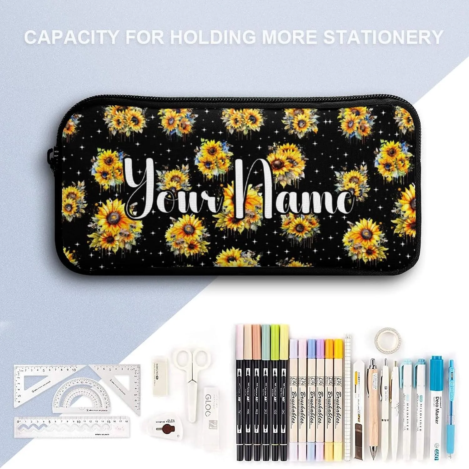 Custom Sunflower Backpack with Lunch Box & Pencil Case, 16 Inch Cute Sunflowers Themed Bookbag, Adjustable Lightweight Large Capacity, Colorful Daily Casual Backpacks Set with Lunch Bag