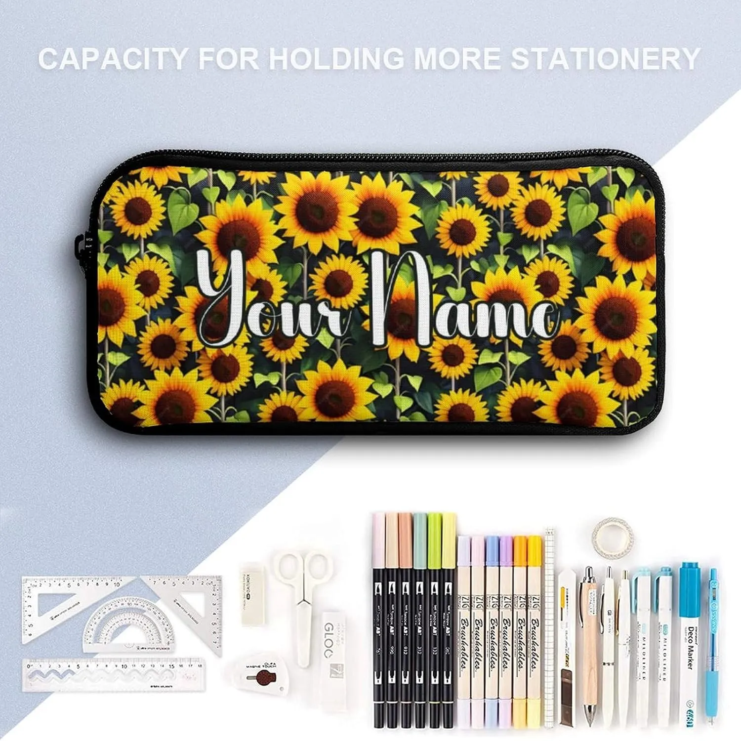 Custom Sunflower Backpack with Lunch Box & Pencil Case, 16 Inch Cute Sunflowers Themed Bookbag, Adjustable Lightweight Large Capacity, Colorful Daily Casual Backpacks Set with Lunch Bag