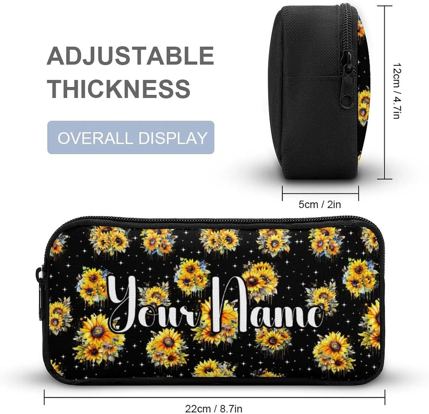 Custom Sunflower Backpack with Lunch Box & Pencil Case, 16 Inch Cute Sunflowers Themed Bookbag, Adjustable Lightweight Large Capacity, Colorful Daily Casual Backpacks Set with Lunch Bag
