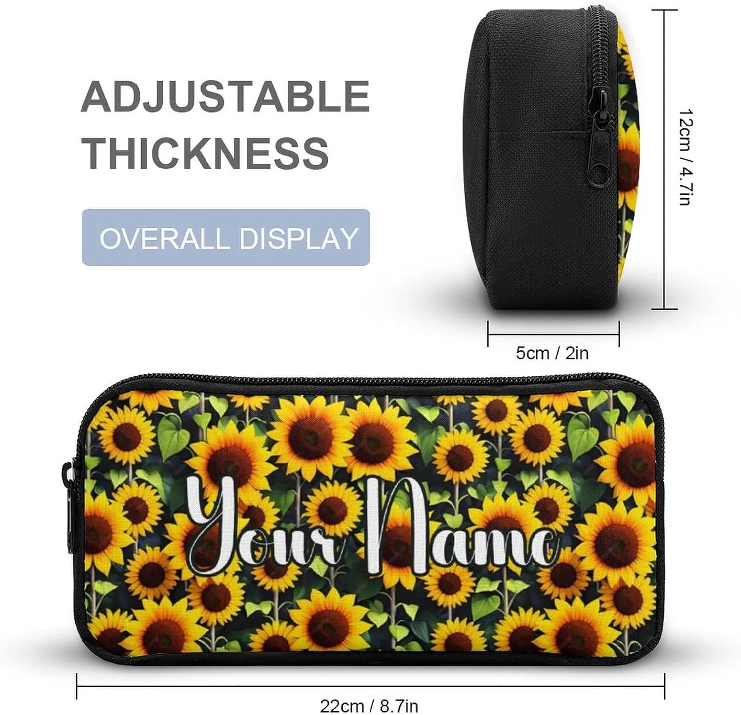 Custom Sunflower Backpack with Lunch Box & Pencil Case, 16 Inch Cute Sunflowers Themed Bookbag, Adjustable Lightweight Large Capacity, Colorful Daily Casual Backpacks Set with Lunch Bag