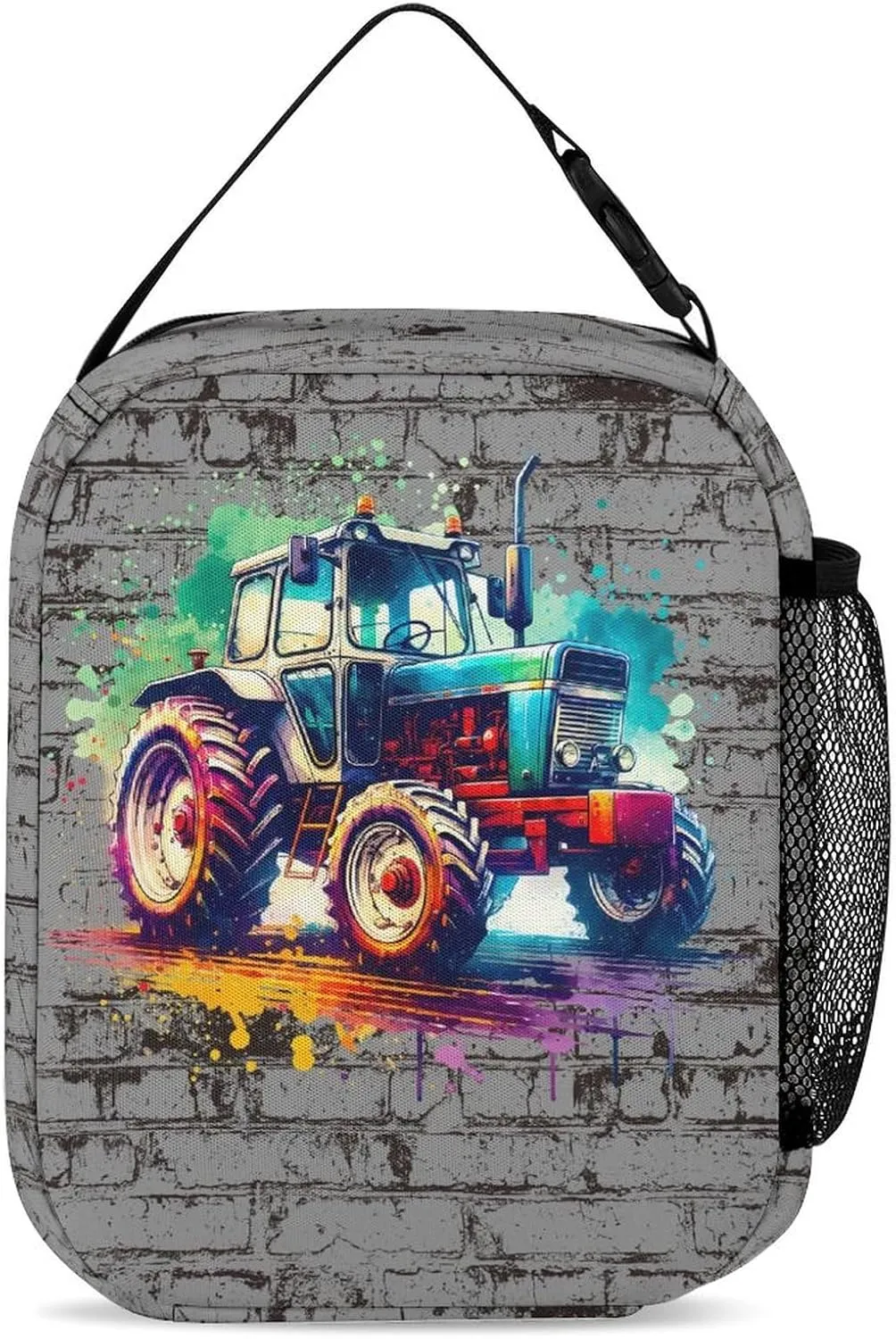Custom Tractor Backpack with Lunch Box & Pencil Case, 16 Inch Cute Tractors Themed Bookbag, Adjustable Lightweight Large Capacity, Colorful Daily Casual Backpacks Set with Lunch Bag