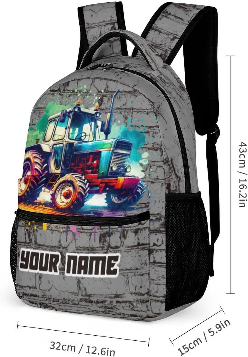 Custom Tractor Backpack with Lunch Box & Pencil Case, 16 Inch Cute Tractors Themed Bookbag, Adjustable Lightweight Large Capacity, Colorful Daily Casual Backpacks Set with Lunch Bag