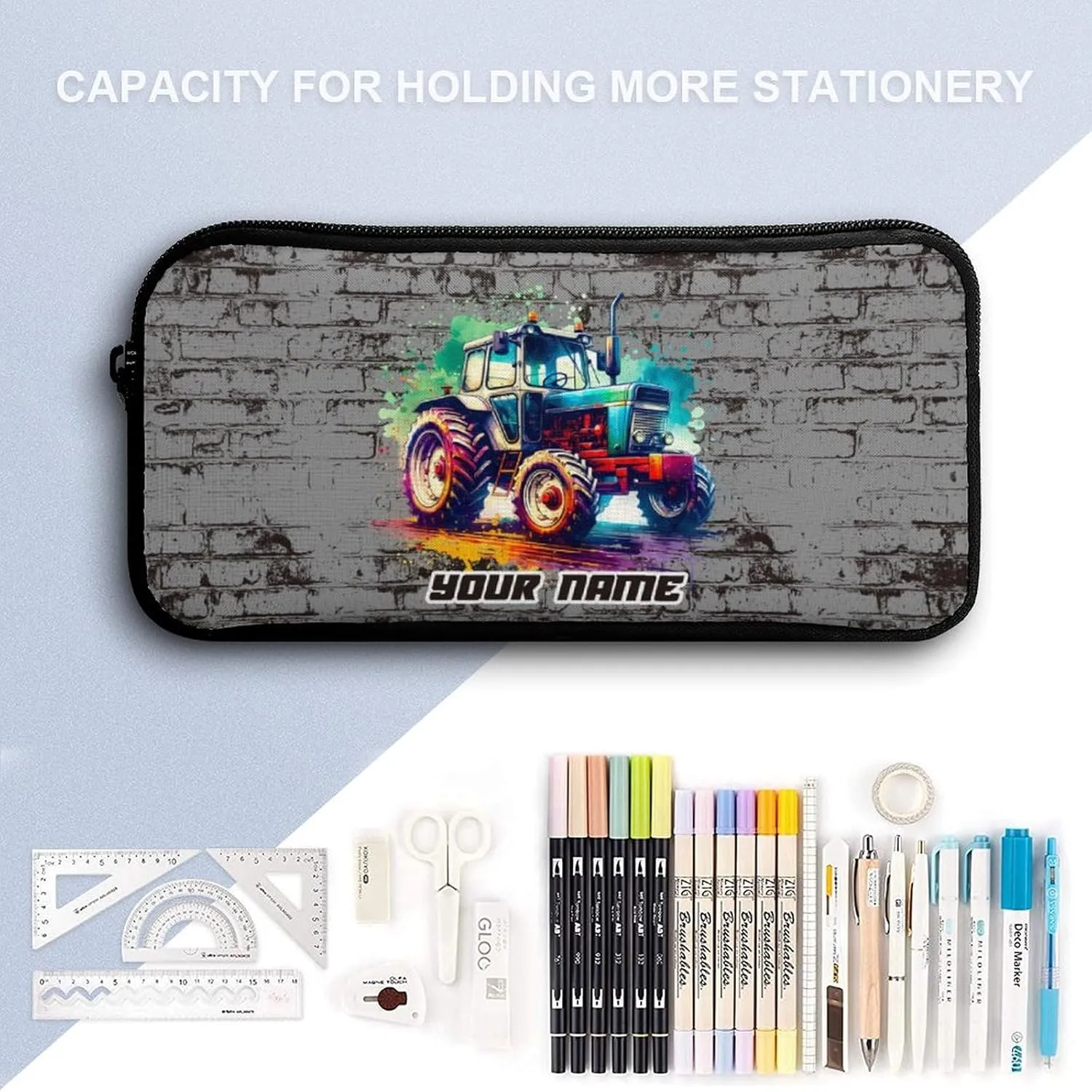 Custom Tractor Backpack with Lunch Box & Pencil Case, 16 Inch Cute Tractors Themed Bookbag, Adjustable Lightweight Large Capacity, Colorful Daily Casual Backpacks Set with Lunch Bag