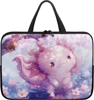 Cute Axolotl 10 Inch Laptop Sleeve for Women Water Resistant Computer Carrying Case with Handle, Protective Laptop Tote Bag Cover Compatible with Tablet/Notebook/Reader