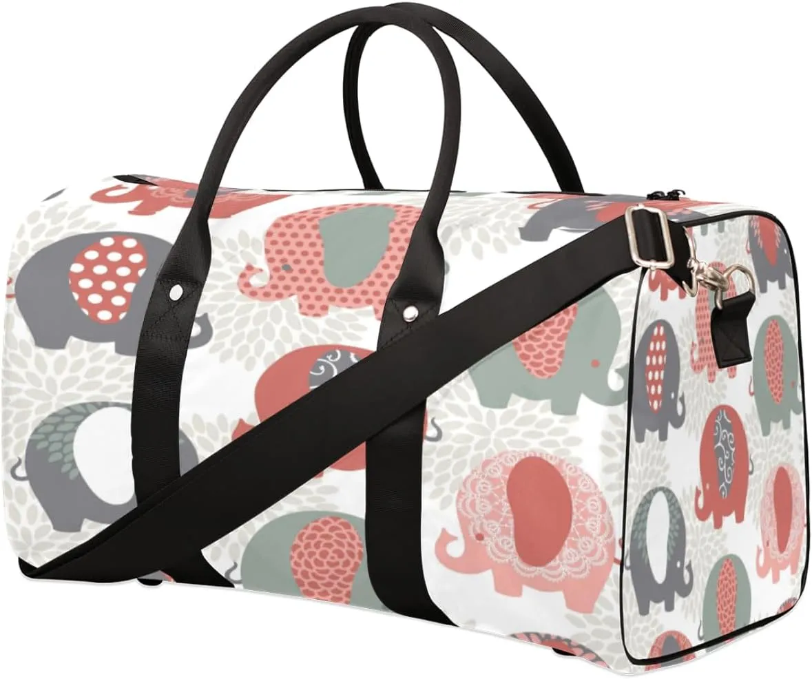 Cute Elephant Duffel Bag Sport Gym Duffle Bag Boho Exotic Travel Bag Waterproof Weekender Overnight Tote Bag Foldable Carry on Bag Training Shoulder Bag for Women Men