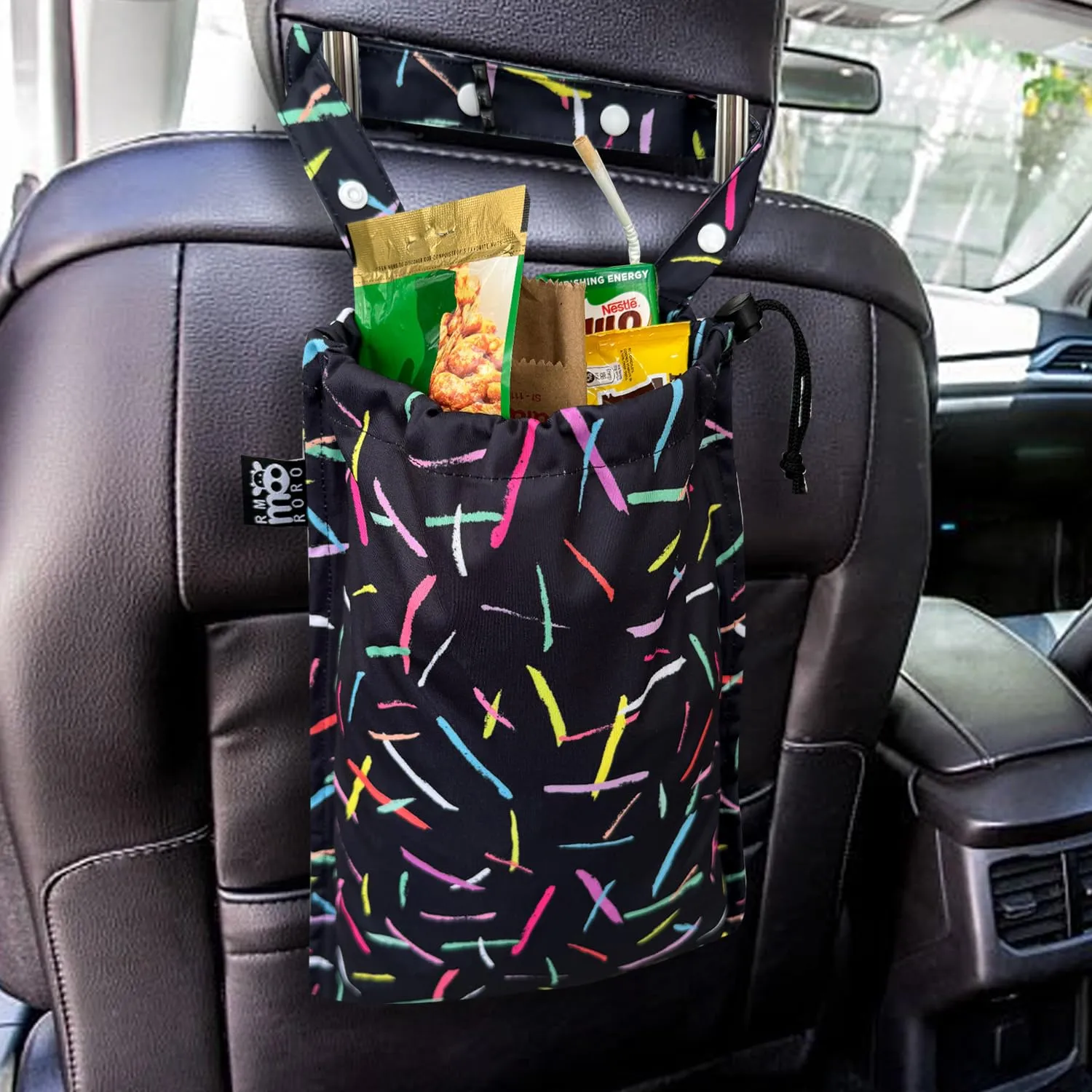 Cute Hanging Car Trash Garbage Bag 100% Leakproof Waterproof Multipurpose for Car Back Front Seat Console with Hanging Strap (Colorful Lines)