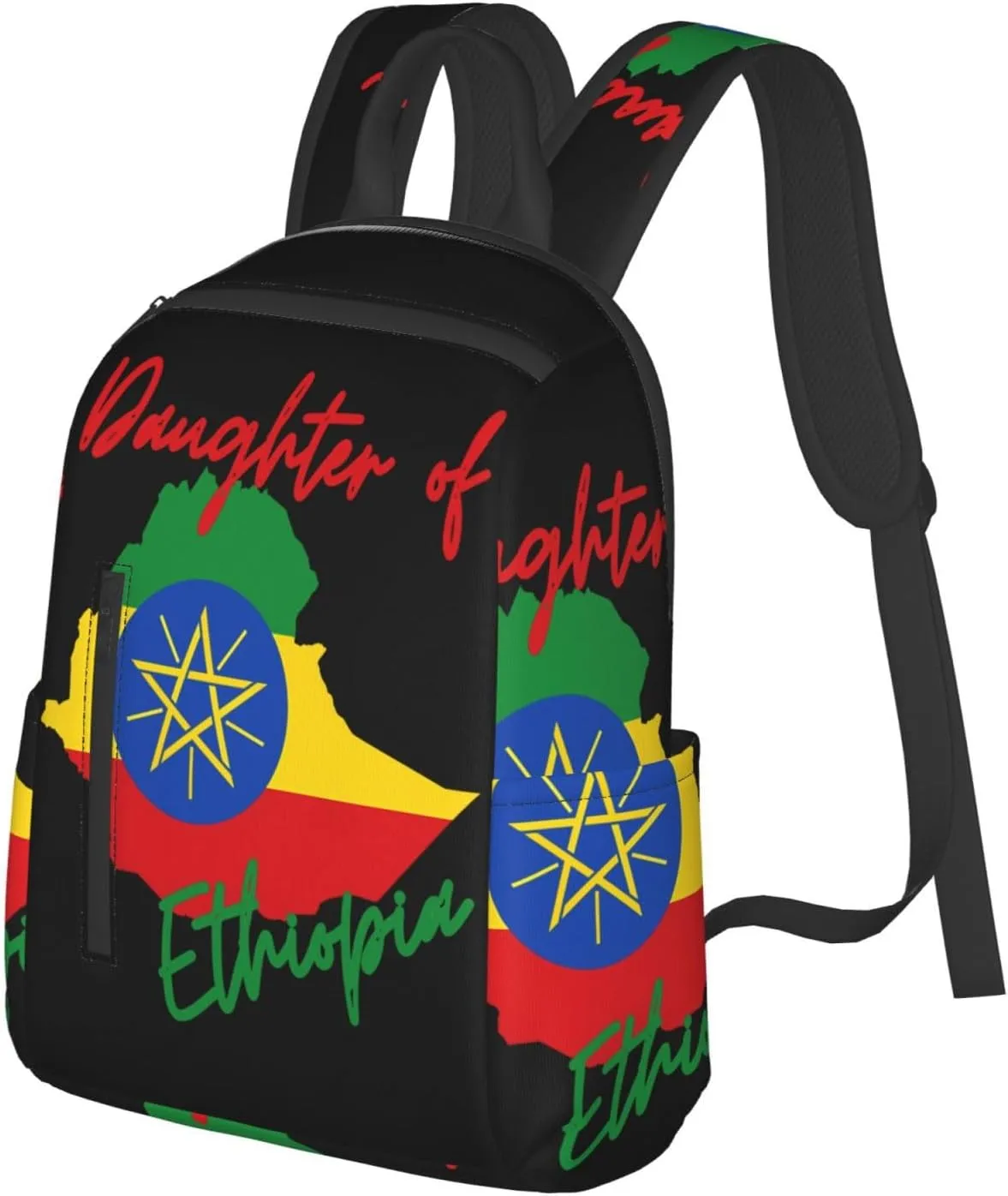 Daughter of Ethiopia Map Flag Travel Backpacks Casual Laptop Backpack Sport Rucksack Large Capacity Daypack Multi-Pockets Adjustable Strap Bag for Working Hiking