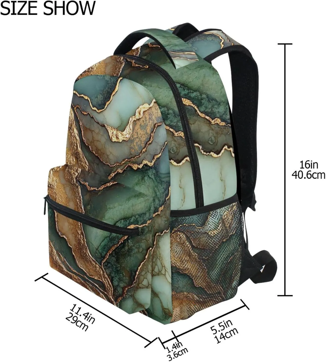 Day Backpack for Men and Women Waterproof Diaper Bag Backpack with Chest Strap for Business Work College Travel Trip Marble Brown Green