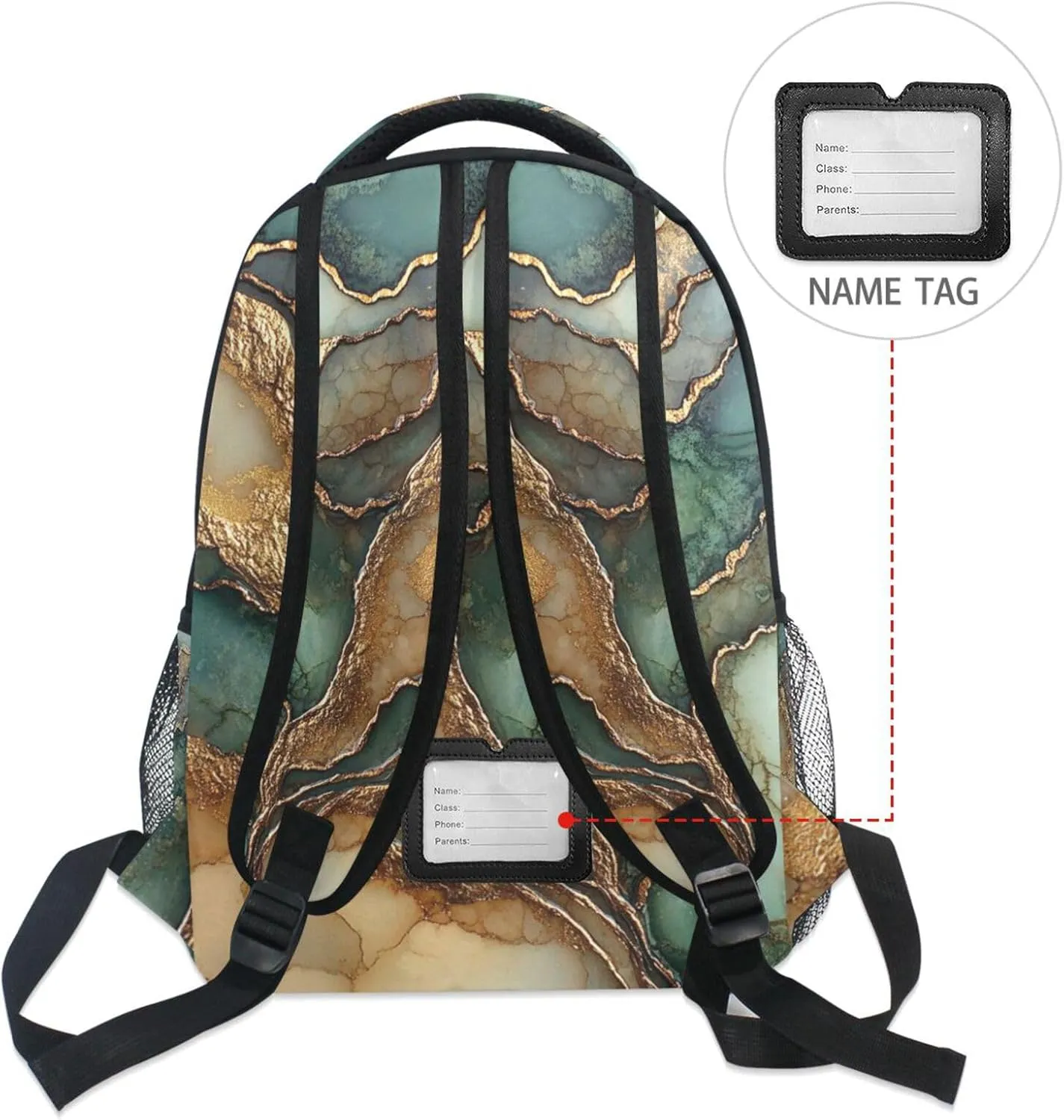 Day Backpack for Men and Women Waterproof Diaper Bag Backpack with Chest Strap for Business Work College Travel Trip Marble Brown Green