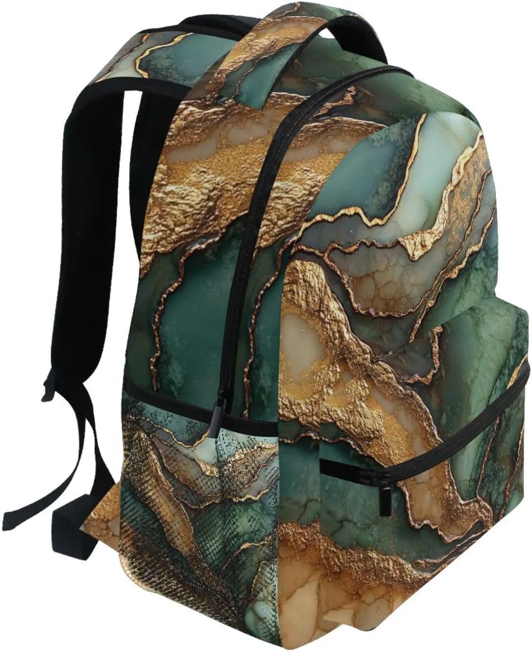 Day Backpack for Men and Women Waterproof Diaper Bag Backpack with Chest Strap for Business Work College Travel Trip Marble Brown Green