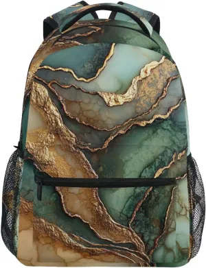 Day Backpack for Men and Women Waterproof Diaper Bag Backpack with Chest Strap for Business Work College Travel Trip Marble Brown Green