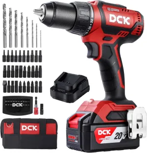 DCK Brushless Cordless Drill Set, 20V Max Electric Drill with 4.0Ah Battery 531in.lbs, 1/2Inch Keyless All-Metal Chuck, 2 Variable Speeds, Power Drill Kit for Screw Wood/Ceramic/Tile/Steel KDJZ04-13