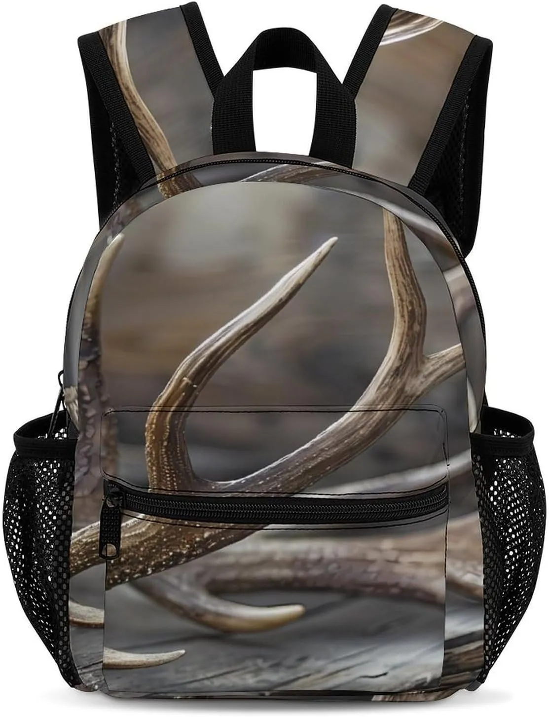 Deer Antlers On Wood Table Rustic Backpack Cute Laptop Bag Mini Shoulder Bags Travel Casual Daypacks 13 Inch