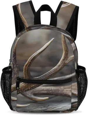 Deer Antlers On Wood Table Rustic Backpack Cute Laptop Bag Mini Shoulder Bags Travel Casual Daypacks 13 Inch