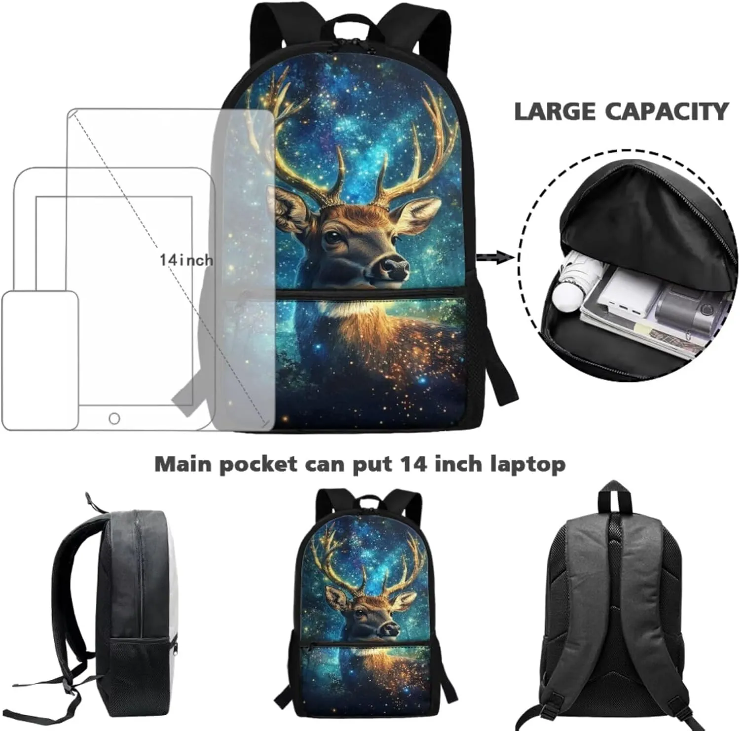 Deer Hunting Backpack with Lunch Box Water Bottle Holder Pencil Case 2nd Grade Bookbag and Lunchbox Set for Kids Back to School Backpacks Lunch Bag 4Pcs Primary Students Back Pack