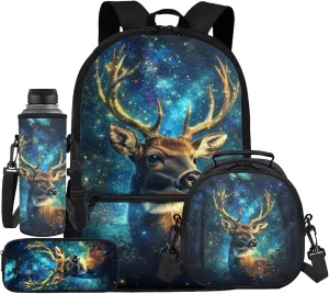 Deer Hunting Backpack with Lunch Box Water Bottle Holder Pencil Case 2nd Grade Bookbag and Lunchbox Set for Kids Back to School Backpacks Lunch Bag 4Pcs Primary Students Back Pack