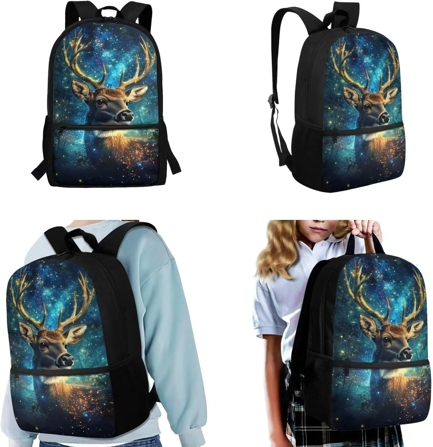 Deer Hunting Backpack with Lunch Box Water Bottle Holder Pencil Case 2nd Grade Bookbag and Lunchbox Set for Kids Back to School Backpacks Lunch Bag 4Pcs Primary Students Back Pack