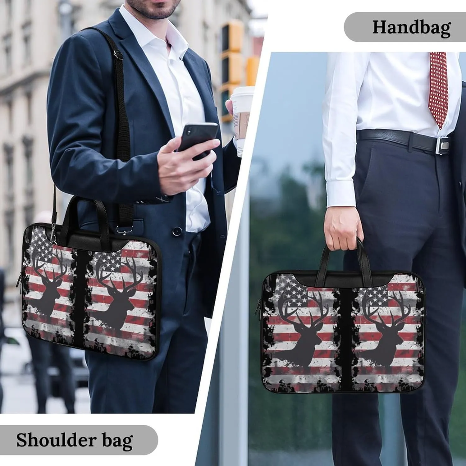 Deer Hunting U.S. Flag Laptop Sleeve Bag Protective Case Handbag With Shoulder Strap for Computer 10-17 Inch
