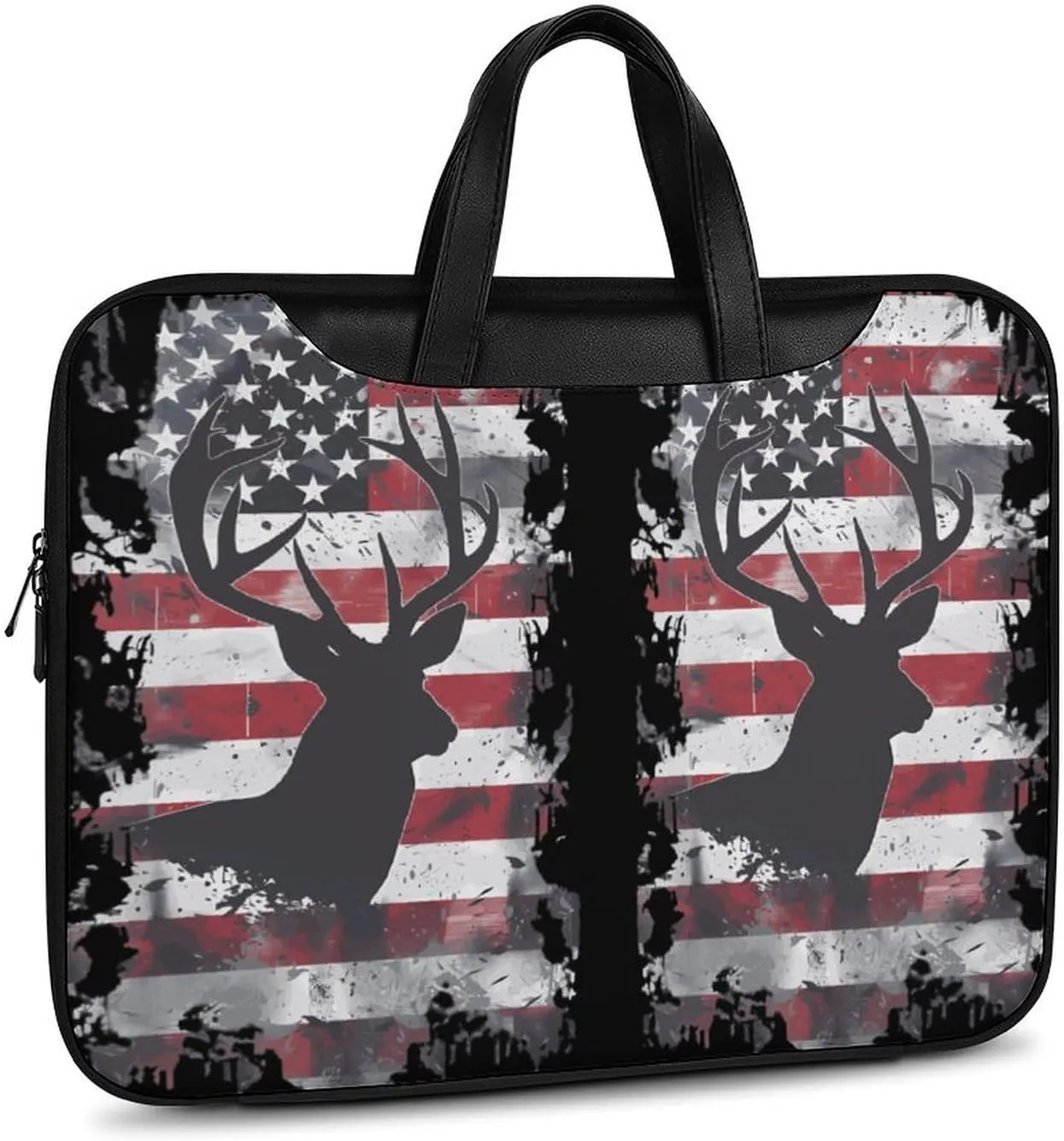 Deer Hunting U.S. Flag Laptop Sleeve Bag Protective Case Handbag With Shoulder Strap for Computer 10-17 Inch