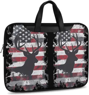 Deer Hunting U.S. Flag Laptop Sleeve Bag Protective Case Handbag With Shoulder Strap for Computer 10-17 Inch