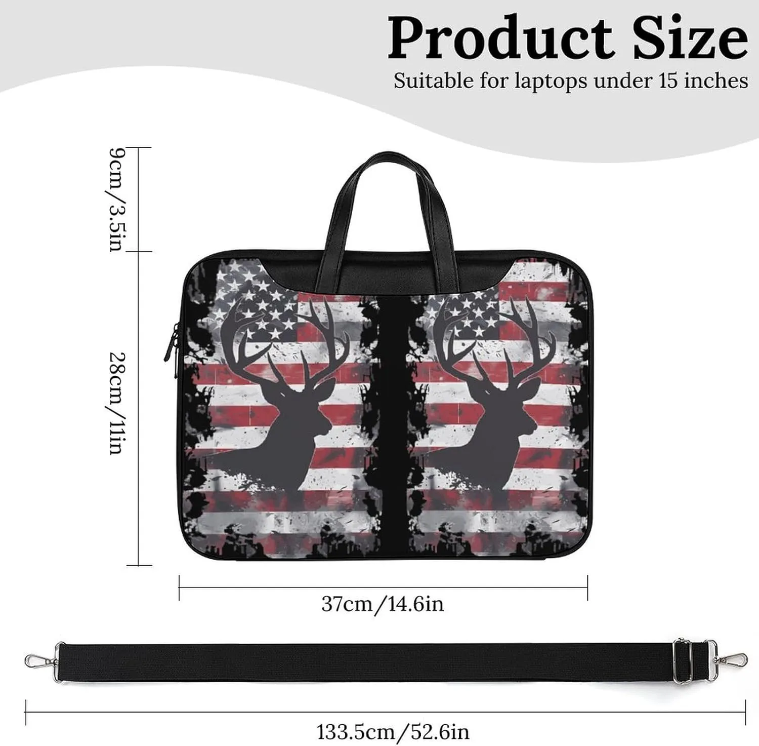 Deer Hunting U.S. Flag Laptop Sleeve Bag Protective Case Handbag With Shoulder Strap for Computer 10-17 Inch