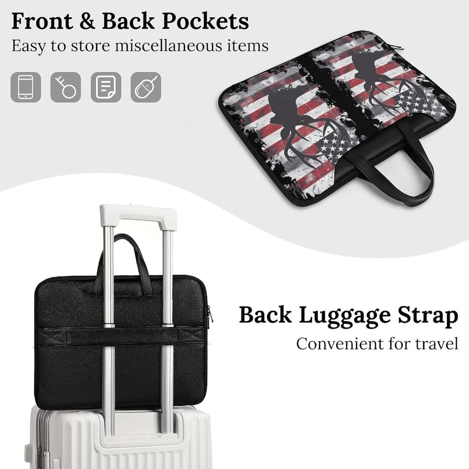 Deer Hunting U.S. Flag Laptop Sleeve Bag Protective Case Handbag With Shoulder Strap for Computer 10-17 Inch