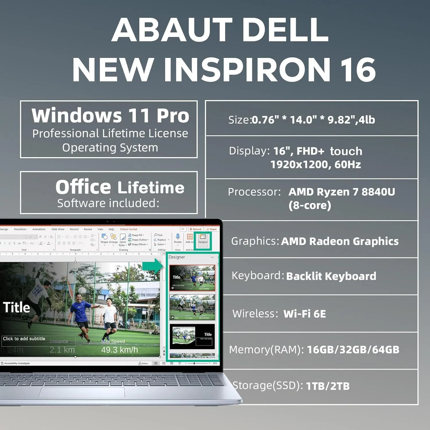 Dell Inspiron 16 Touchscreen Laptop - for Business & Students, 16" 16:10 FHD  Display, w/Office Lifetime & External CD Drive, Ryzen 7 8840U, Fingerprint, Backlit KB, Win11 Pro (64GB RAM, 1TB SSD)