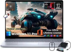 Dell Inspiron 16 Touchscreen Laptop - for Business & Students, 16" 16:10 FHD  Display, w/Office Lifetime & External CD Drive, Ryzen 7 8840U, Fingerprint, Backlit KB, Win11 Pro (64GB RAM, 1TB SSD)
