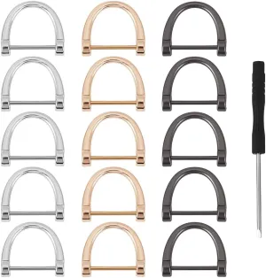 DELORIGIN 33PCS Alloy D Rings 3 Colors 1" Replacement D Ring Screw in Shackle D Hooks with 1pc Mini Screwdriver for Purse Handbag DIY Leather Craft Leash Keychain Accessories (Gold,Sliver,Black)