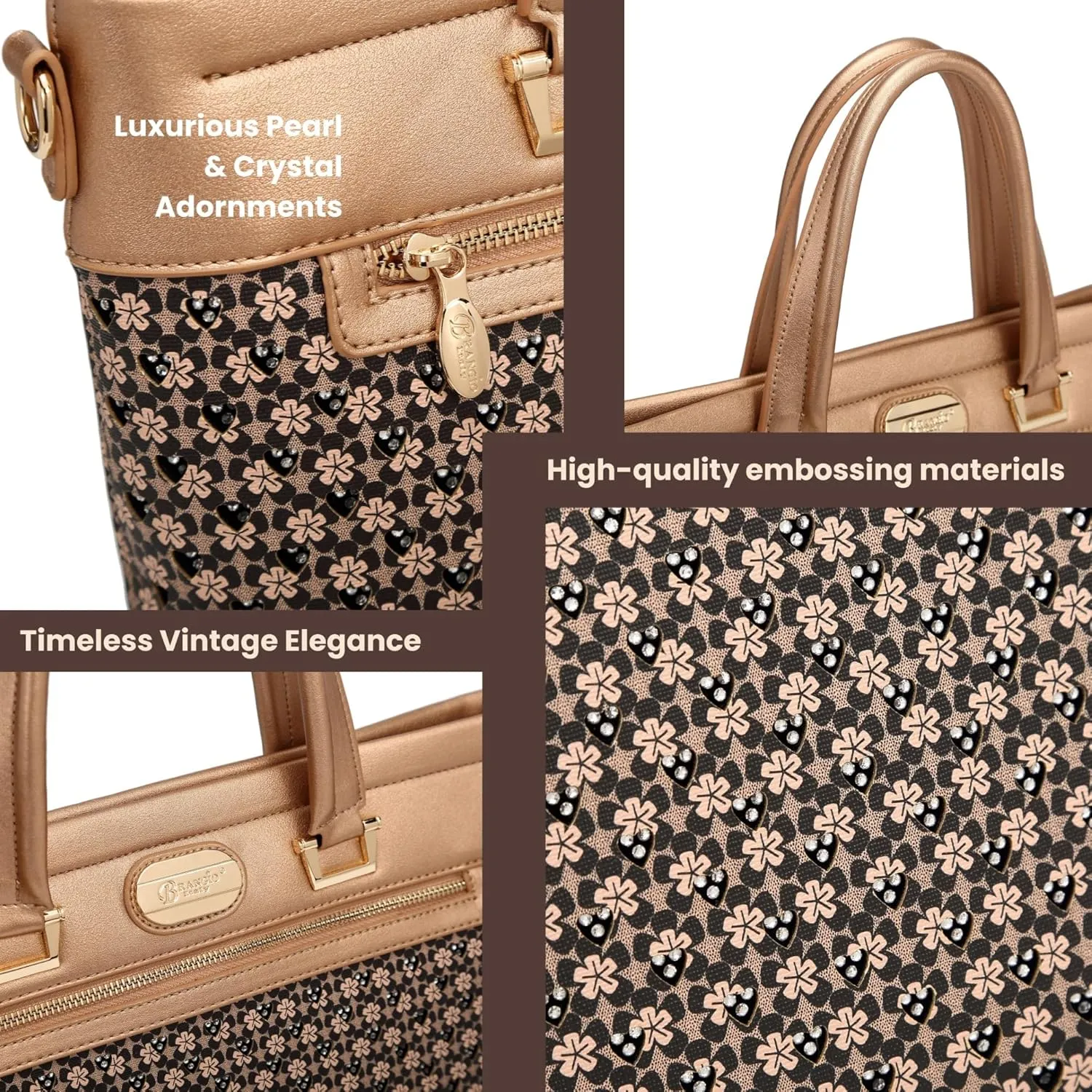Designer Rhinestone 15.6" Leather Laptop Bag for Women Work Bag with Bling Twinkle Star Design Top Handle with Should Strap