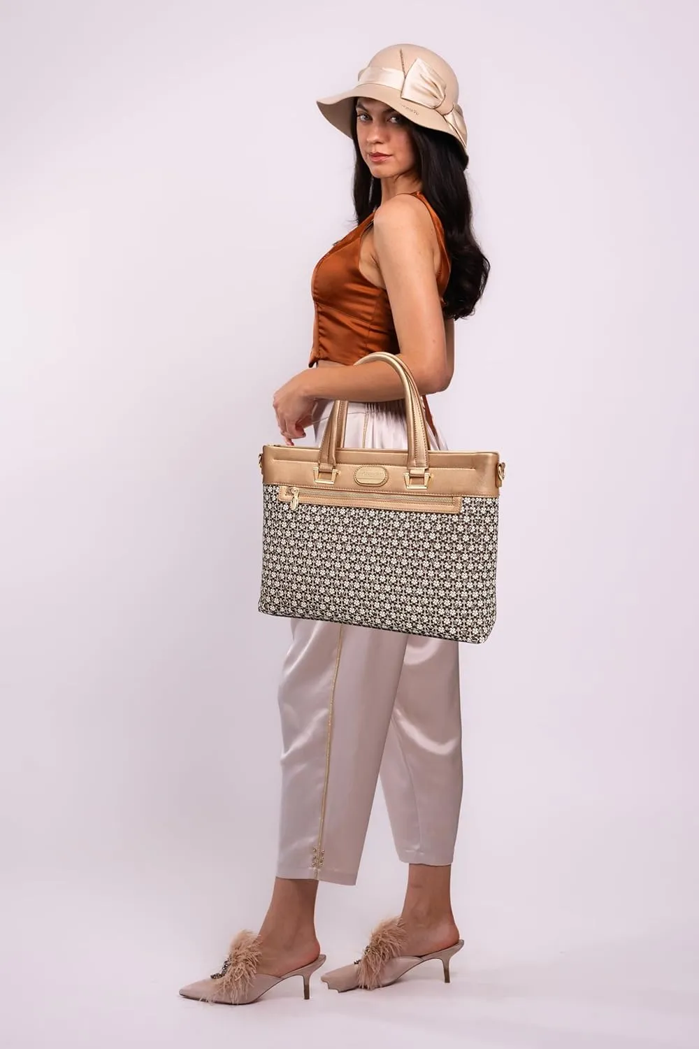 Designer Rhinestone 15.6" Leather Laptop Bag for Women Work Bag with Bling Twinkle Star Design Top Handle with Should Strap