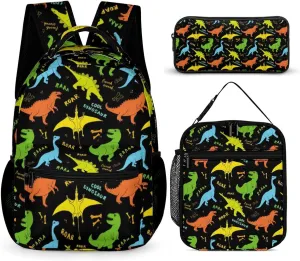 Dinosaur Backpack with Lunch Box & Pencil Case, 16 Inch Cute Jurassic Dinosaurs Themed Bookbag, Adjustable Lightweight Large Capacity, Colorful Daily Casual Backpacks Set with Lunch Bag